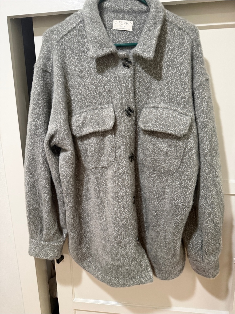 Z Supply Gray Textured Button-Up Teddy Shacket